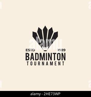 Badminton tournament vector logo design with shuttlecock icon Stock Vector