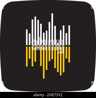 Music app logo design with vector note, music wave, disc icon Stock Vector
