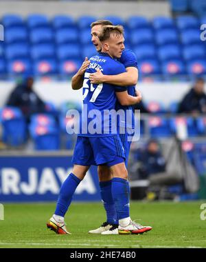 Cardiff City's Isaak Davies celebrates his goal during the Sky Bet ...