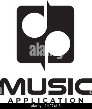 Music app logo design with vector note, music wave, disc icon Stock Vector