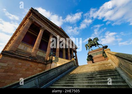 Old National Gallery, Friedrich Wilhelm IV equestrian bronze statue, Museum Island, Berlin Mitte district, Berlin, Germany Stock Photo