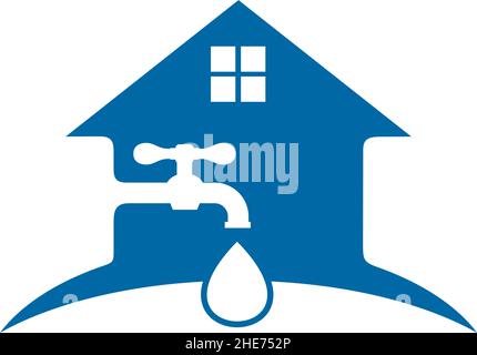 Plumbing service with water faucet icon vector logo design Stock Vector