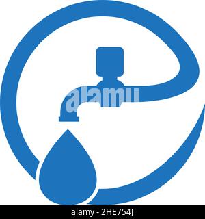 Plumbing service with water faucet icon vector logo design Stock Vector