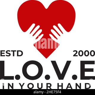 Red love on hand vector logo design Stock Vector