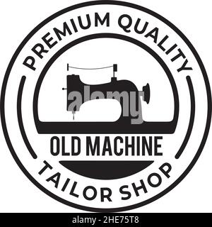 classic tailor logo with old sewing machine vector design Stock Vector