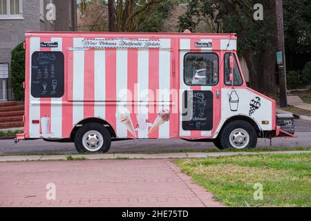 NEW ORLEANS, LA, USA - JANUARY 8, 2022: New Orleans Authentic Gelato food truck parked along Audubon Park Stock Photo