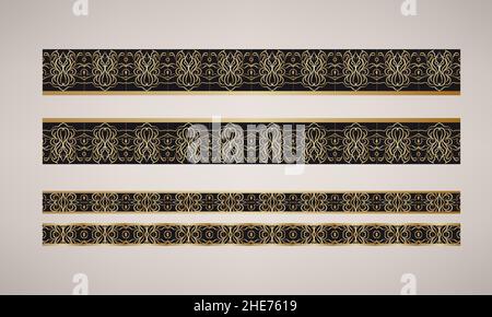 Set of decorative, ornamental and vintage gold borders for design cards, invitations, brochures, books, business cards. Vector illustration Stock Vector