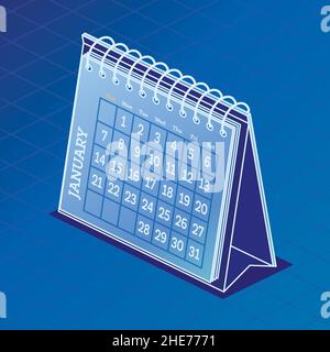 Desktop Paper Calendar in Isometric Style. Vector Illustration. Icon with Calendar. Planning. Time Management. Stock Vector