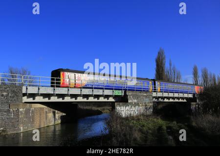 East Midlands Regional train 156408 near Whittlesey town, Fenland, Cambridgeshire, England Stock Photo