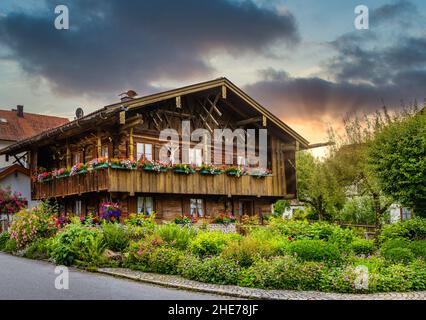 Old wooden house in Bernried, Bavaria, Germany Stock Photo