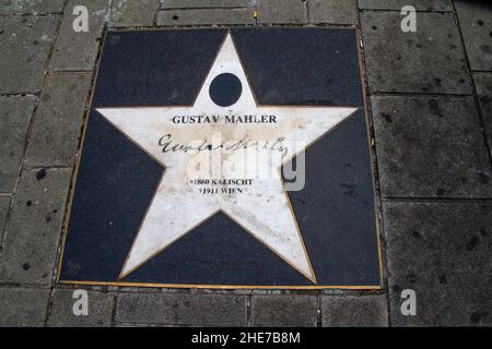 Vienna, Austria, July 24, 2021. Star dedicated to Gustav Malher, German composer and conductor, on the walk of fame in the opera district. Stock Photo