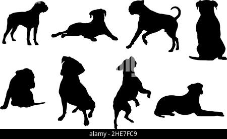 boxer dog silhouette bundle svg Stock Vector