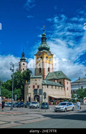 Banska Bystrica, Slovakia – August 17, 2021: summer cityscape- view of Mestsky Grad Castle – part of fomer city fortification. Beautiful historic arch Stock Photo