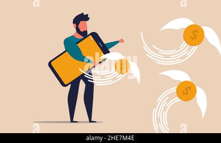 Money banking app for phone. Business commerce device payment cash vector illustration concept. Mobile transfer pay dollar wireless and finance servic Stock Vector