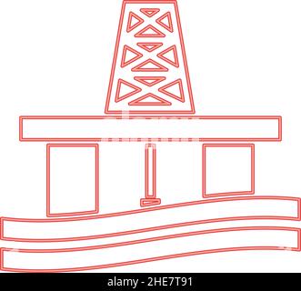 Neon petroleum platform red color vector illustration image flat style light Stock Vector