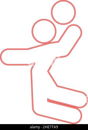 Neon volleyball player or basketball player with a ball stick red color vector illustration image flat style light Stock Vector