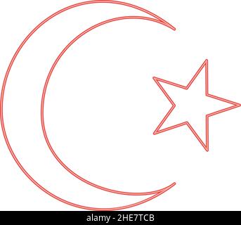 Neon symbol of islam crescent and star with five corners red color vector illustration image flat style light Stock Vector
