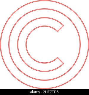 Neon copyright symbol red color vector illustration image flat style light Stock Vector