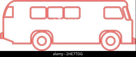Neon retro bus red color vector illustration image flat style light Stock Vector