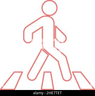 Neon pedestrian on zebra crossing red color vector illustration image flat style light Stock Vector