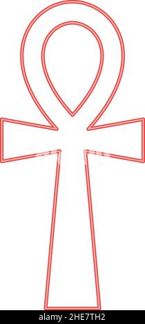 Neon coptic cross ankh red color vector illustration image flat style light Stock Vector