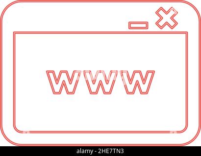 Neon window browser internet or web page red color vector illustration image flat style light Stock Vector