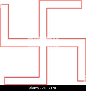 Neon swastika fylfot red color vector illustration image flat style light Stock Vector