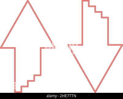 Neon two arrows with sumulation 3d effect for upload and download red color vector illustration image flat style light Stock Vector
