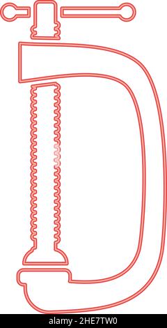 Neon cramp screw-clamp red color vector illustration image flat style light Stock Vector