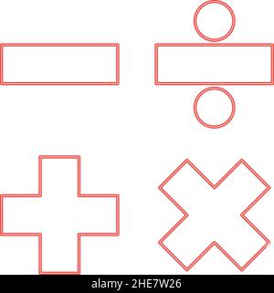 Neon math signs red color vector illustration image flat style light Stock Vector