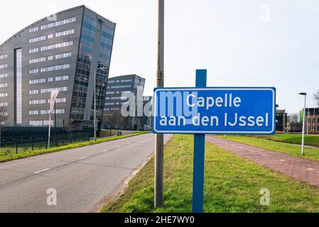Place name sign of Capelle aan den IJssel, close to the city of Rotterdam, The Netherlands Stock Photo