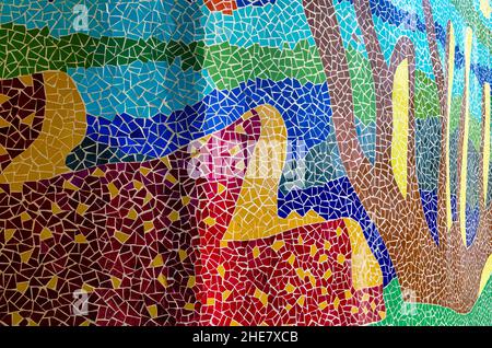 Detail of the colorful ceramic of the Dragon Bridge, Alcalá de Guadaira, Seville, Spain Stock Photo