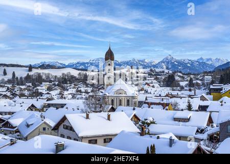View of Nesselwang in winter, Allgau, Swabia, Germany Stock Photo
