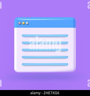 3d Website window mockup isolated on purple background. Stock Vector