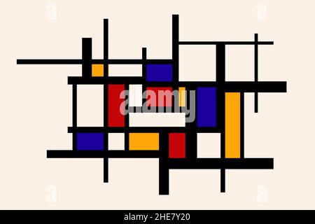 Abstract geometric composition, vintage painting in Piet Mondrian style Stock Vector