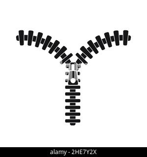 Open zipper on a white background. Black silhouette Stock Vector