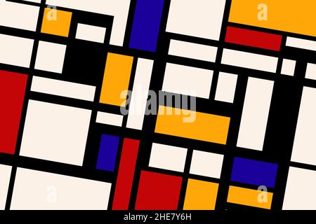 Geometric composition, vintage painting in Piet Mondrian style Stock Vector