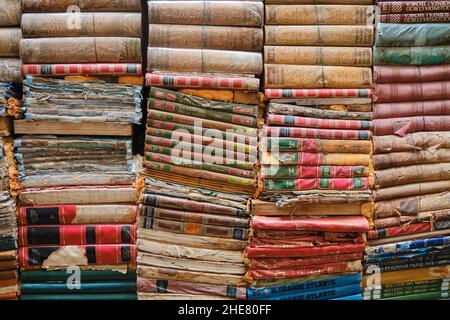 Old weathered books background and natural texture Stock Photo