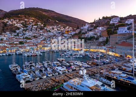View of the amazing Hydra island, Greece. Stock Photo
