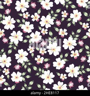 Abstract pattern with white canine rose flowers on a purple background Stock Vector