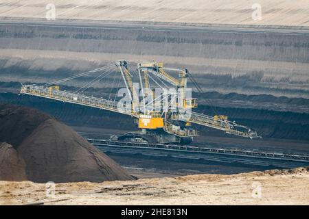 A coal excavator in opencast lignite mining Stock Photo