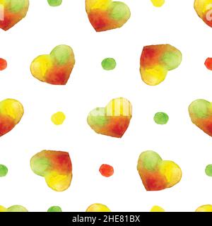 Hearts and dots drawn in watercolor on a transparent background Stock Vector