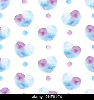 Hearts and dots drawn in watercolor on a transparent background Stock Vector