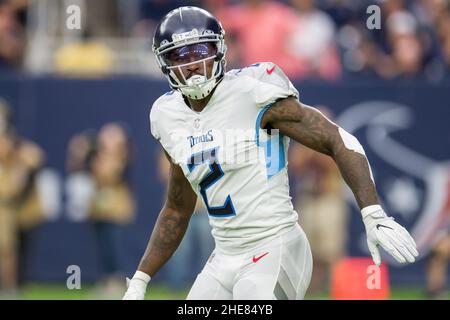 January 9, 2022: Houston Texans wide receiver Nico Collins (12) carries the  ball after a catch during an NFL game between the Texans and the Titans on  Jan. 9, 2022 in Houston