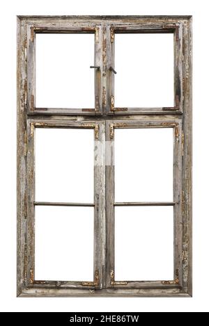 Vertical shot of an rectangle old wooden green pastel window frame isolated on a white background Stock Photo
