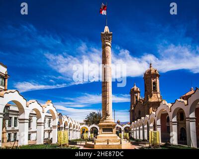 View on main square of Potosi and obelisk, Bolivia Stock Photo