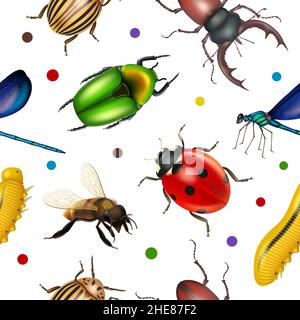 Insects pattern. Bugs botanical flying insects flies decent vector seamless background for textile design projects Stock Vector