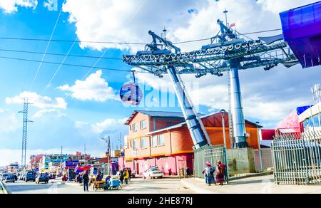 May 3, 2017 - Mi Teleferico, aerial cable car urban transit system in La Paz, Bolivia  Stock Photo