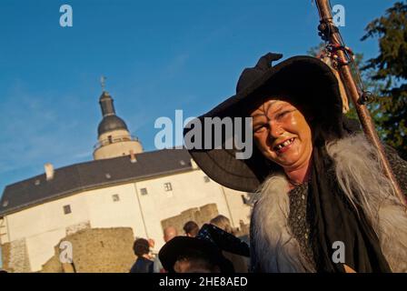 Walpurgisnacht im Harz am 30.04. jeden Jahres, hier auf Burg Falkenstein, Falkenstein, OT Pansfelde, Harz, Sachsen-Anhalt, Stock Photo