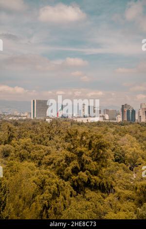 Vertical view of skyscrapers, trees, and hotels in downtown Ciudad de Mexico Stock Photo